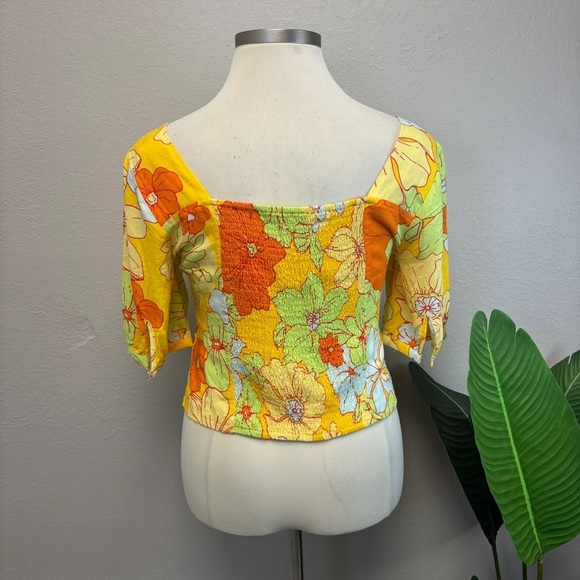 ModCloth Yellow Floral Cropped Top - Size XL - Picture 5 of 6
